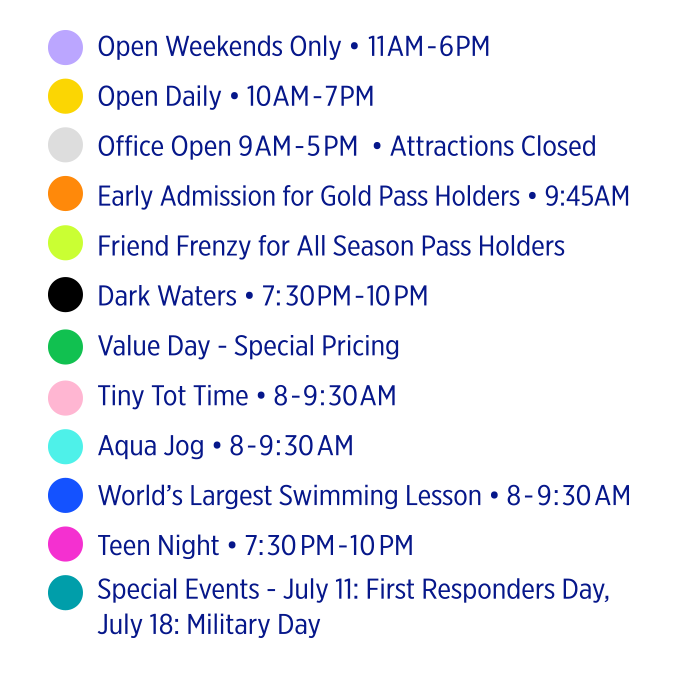 Parrot Island Waterpark Season Calendar