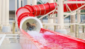 Red water slide closeup