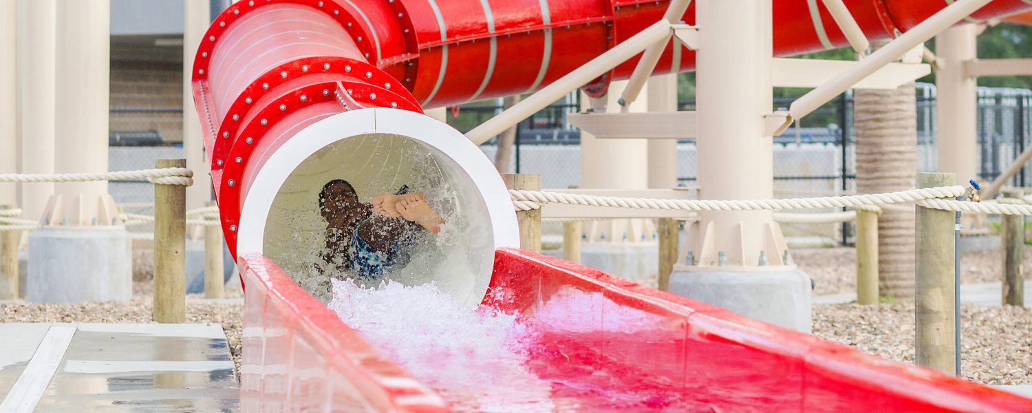 Red water slide closeup